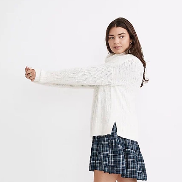 Madewell Checkered Turtleneck Sweater Antique Cream - Picture 2 of 8